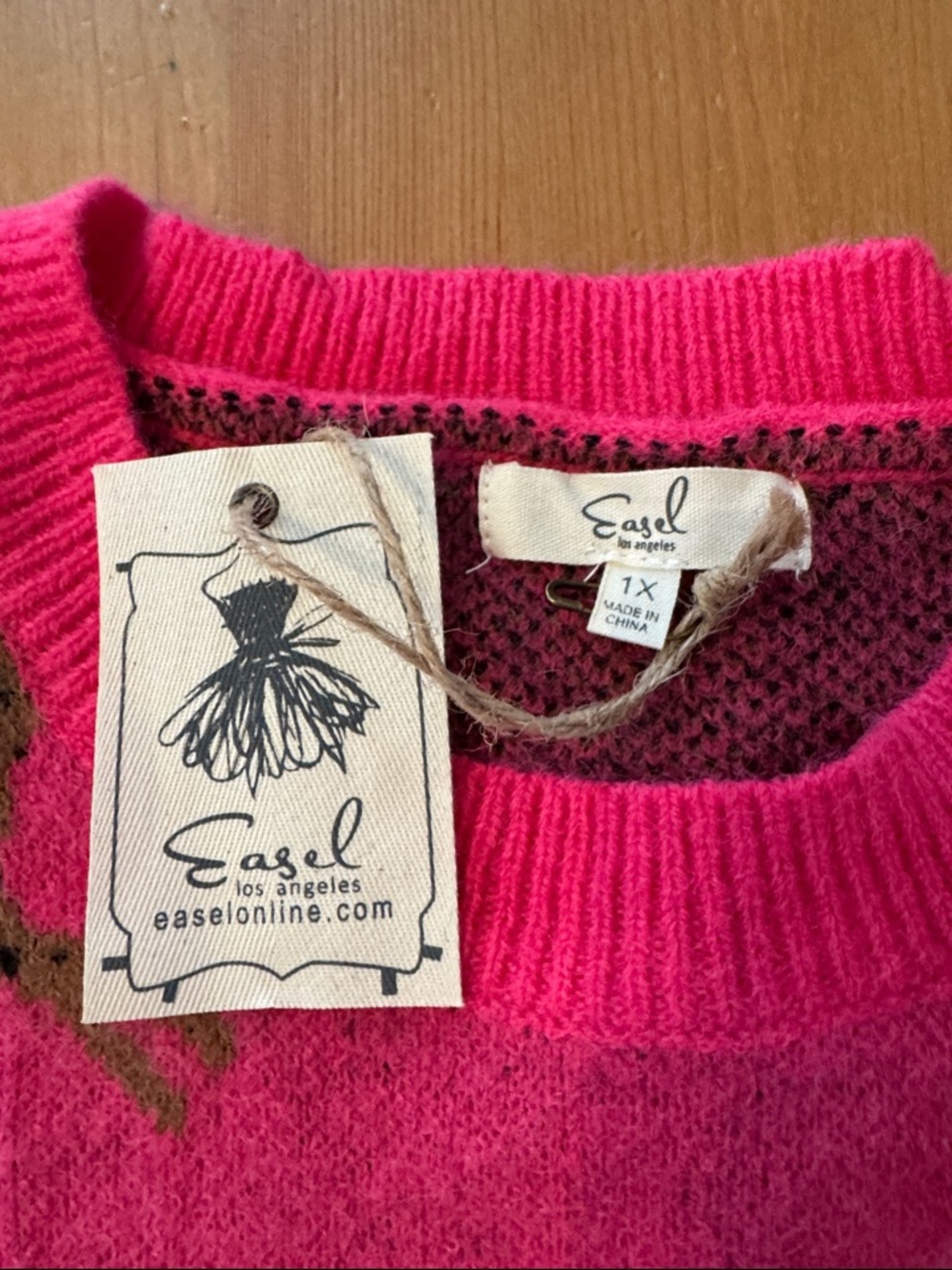 NWT! Easel Gorgeous Pink Sweater with Running Cheetah Motif Plus 1X, 3X - Picture 2 of 12